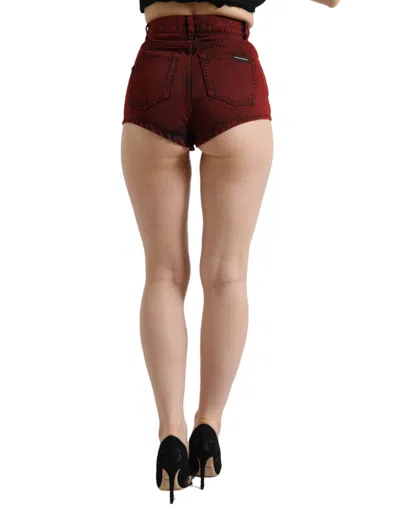 Dolce & Gabbana Red Stretch High Waist Denim Hot Pants Shorts In Red
