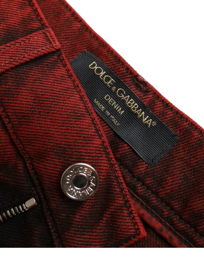 Dolce & Gabbana Red Stretch High Waist Denim Hot Pants Shorts In Red