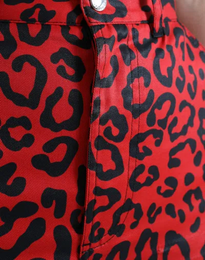Dolce & Gabbana Red Leopard Print Cotton High Waist Mini Skirt In Red