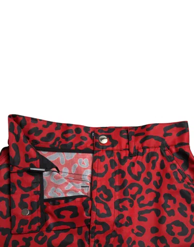 Dolce & Gabbana Red Leopard Print Cotton High Waist Mini Skirt In Red