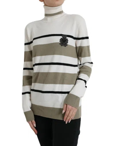 Dolce & Gabbana Multicolor Stripe Wool Logo Pullover Sweater In Green