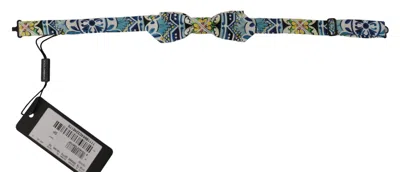 Dolce & Gabbana Multicolor Majolica Print Adjustable Papillon Bow Tie In Blue
