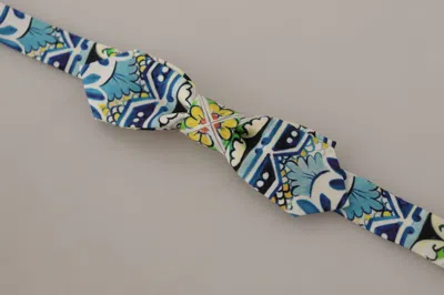 Dolce & Gabbana Multicolor Majolica Print Adjustable Papillon Bow Tie In Blue