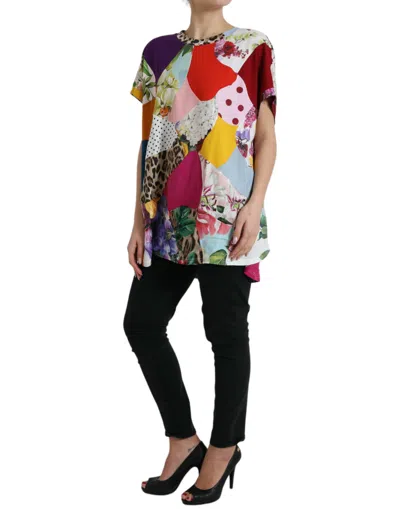 Dolce & Gabbana Multicolor Patchwork Short Sleeve Blouse Top In Multi