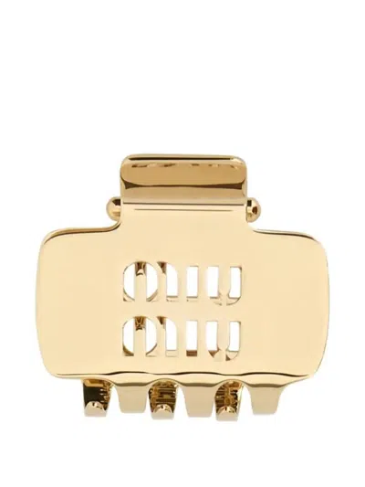【送料&関税込】Miu Miu Gold l Hair Clip Miu Miu Metal Hair Clip With Rectangular Cut-out Design In