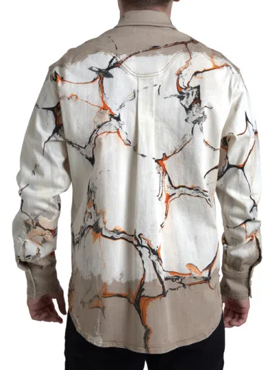 Dolce & Gabbana Multicolor Cotton Collared Denim Shirt In Neutral
