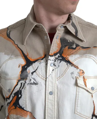 Dolce & Gabbana Multicolor Cotton Collared Denim Shirt In Neutral