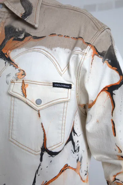 Dolce & Gabbana Multicolor Cotton Collared Denim Shirt In Neutral