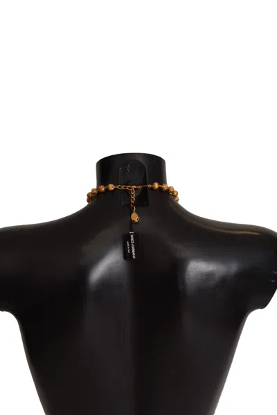 Dolce & Gabbana Gold Brass Carretto Sicily Statement Crystal Chain Necklace In Red