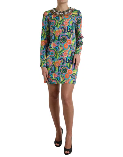 Dolce & Gabbana Multicolor Geometric Silk Mini Dress In Multi