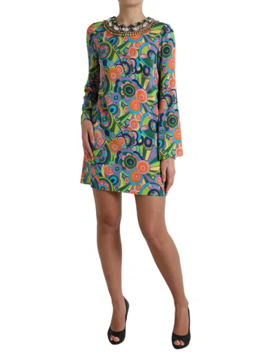 Dolce & Gabbana Multicolor Geometric Silk Mini Dress In Multi