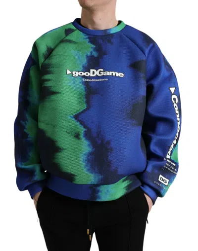 Dolce & Gabbana Multicolor Logo Crewneck Pullover Sweater In Blue