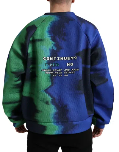 Dolce & Gabbana Multicolor Logo Crewneck Pullover Sweater In Blue