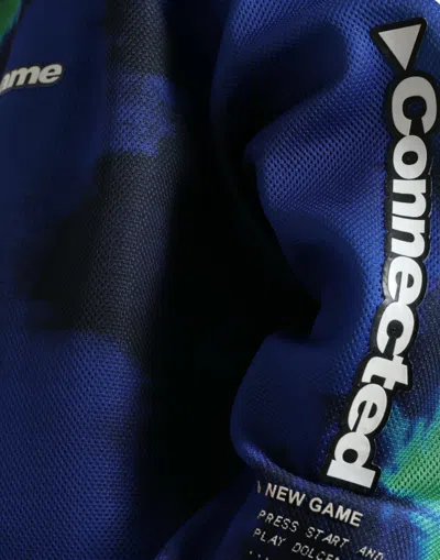 Dolce & Gabbana Multicolor Logo Crewneck Pullover Sweater In Blue