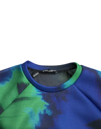 Dolce & Gabbana Multicolor Logo Crewneck Pullover Sweater In Blue