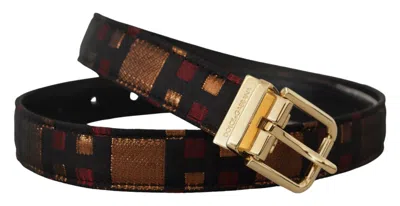 Dolce & Gabbana Multicolor Leather Jacquard Gold Metal Buckle Belt In Brown