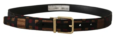 Dolce & Gabbana Multicolor Leather Jacquard Gold Metal Buckle Belt In Brown