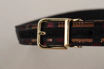 Dolce & Gabbana Multicolor Leather Jacquard Gold Metal Buckle Belt In Brown