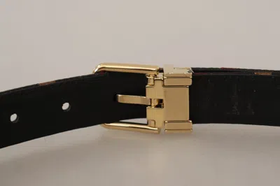 Dolce & Gabbana Multicolor Leather Jacquard Gold Metal Buckle Belt In Brown