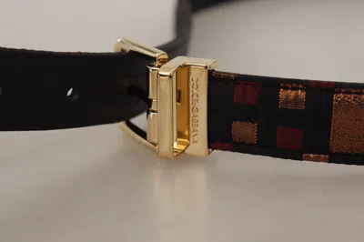Dolce & Gabbana Multicolor Leather Jacquard Gold Metal Buckle Belt In Brown
