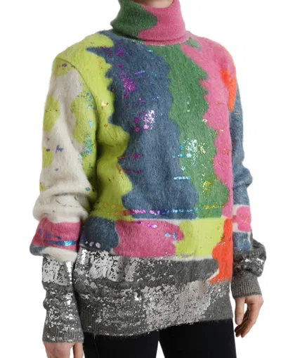 Dolce & Gabbana Multicolor Mohair Turtleneck Pullover Sweater In Multi