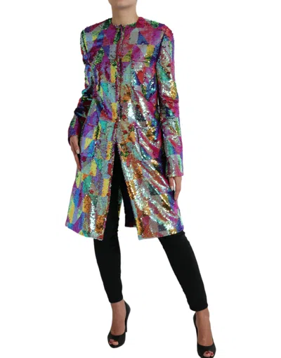 Dolce & Gabbana Multicolor Polyester Sequined Coat Jacket In Multi