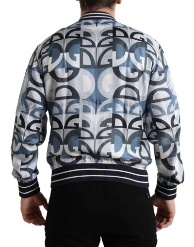 Dolce & Gabbana Multicolor Logo Print Bomber Blouson Jacket In Blue