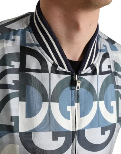 Dolce & Gabbana Multicolor Logo Print Bomber Blouson Jacket In Blue