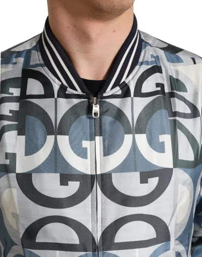 Dolce & Gabbana Multicolor Logo Print Bomber Blouson Jacket In Blue