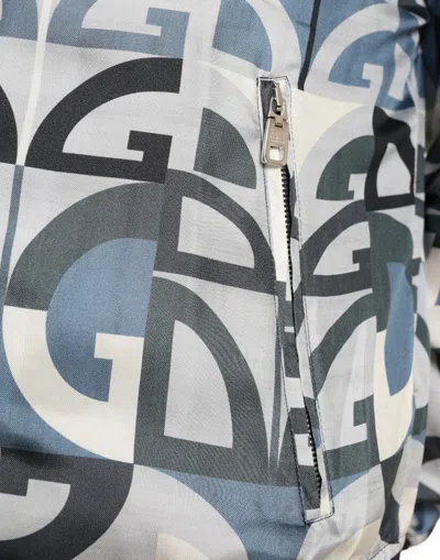 Dolce & Gabbana Multicolor Logo Print Bomber Blouson Jacket In Blue