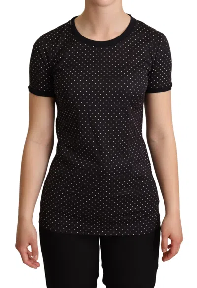 Dolce & Gabbana Black Dotted Crewneck Cotton Top T-shirt