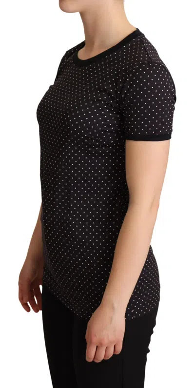 Dolce & Gabbana Black Dotted Crewneck Cotton Top T-shirt