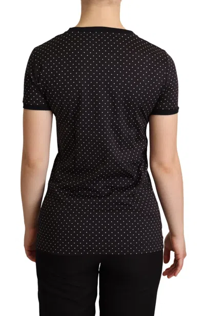 Dolce & Gabbana Black Dotted Crewneck Cotton Top T-shirt