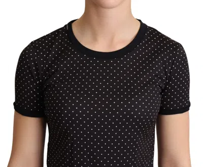 Dolce & Gabbana Black Dotted Crewneck Cotton Top T-shirt