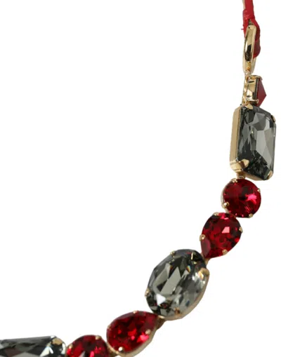 Dolce & Gabbana Red Leather Crystal Chain Waist Belt In Red