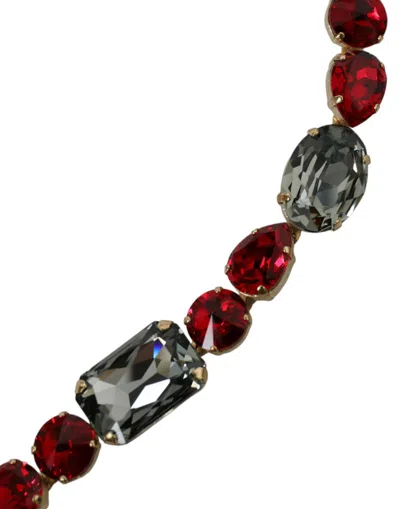 Dolce & Gabbana Red Leather Crystal Chain Waist Belt In Red