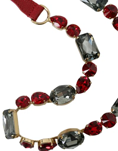 Dolce & Gabbana Red Leather Crystal Chain Waist Belt In Red