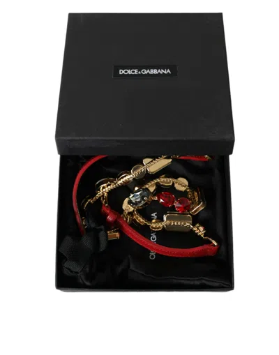 Dolce & Gabbana Red Leather Crystal Chain Waist Belt In Red