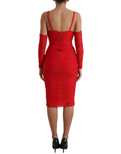 Dolce & Gabbana Red Nylon Stretch Cut Out Midi Dress In Red