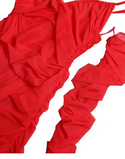 Dolce & Gabbana Red Nylon Stretch Cut Out Midi Dress In Red