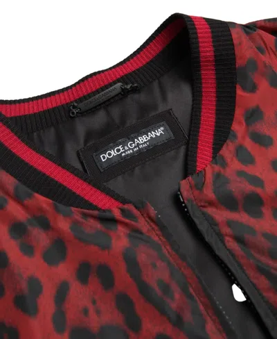 Dolce & Gabbana Red Leopard Bomber Short Coat Jacket In Multi