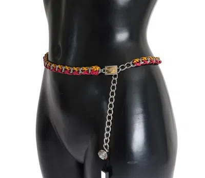 Dolce & Gabbana Red Yellow Leather Crystal Belt In Pink