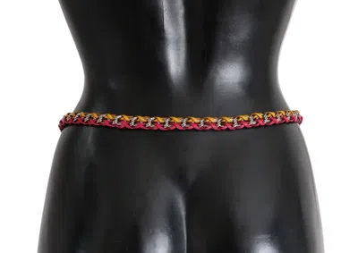 Dolce & Gabbana Red Yellow Leather Crystal Belt In Pink