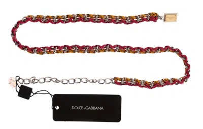 Dolce & Gabbana Red Yellow Leather Crystal Belt In Pink