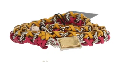 Dolce & Gabbana Red Yellow Leather Crystal Belt In Pink