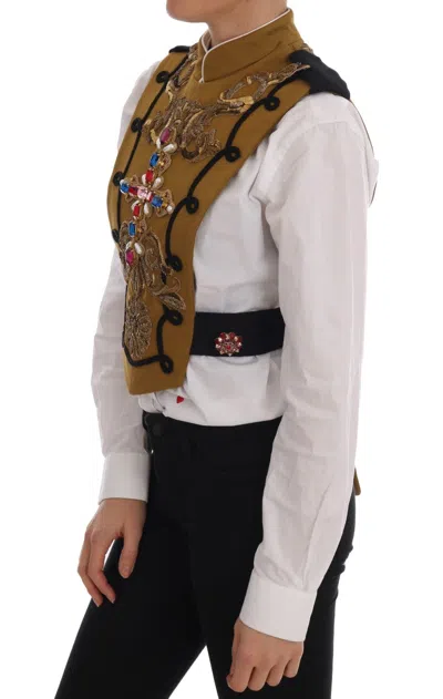 Dolce & Gabbana Yellow Crystal Cross Vest Jacket In Gold