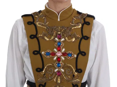 Dolce & Gabbana Yellow Crystal Cross Vest Jacket In Gold