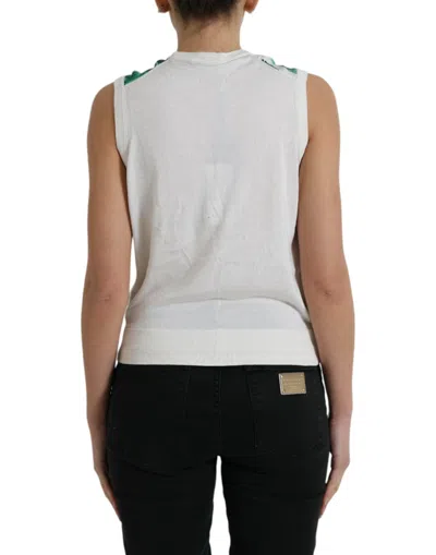 Dolce & Gabbana White Banana Leaf Print Crew Neck Tank Top In Multi