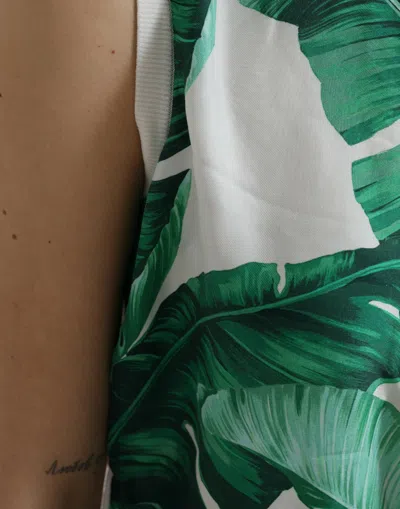 Dolce & Gabbana White Banana Leaf Print Crew Neck Tank Top In Multi