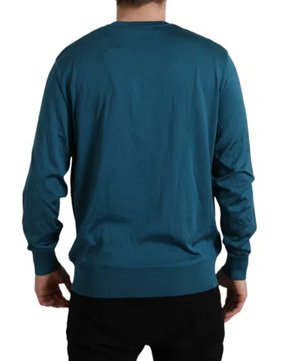 Dolce & Gabbana Green Peacock Feather Pullover Sweater In Blue